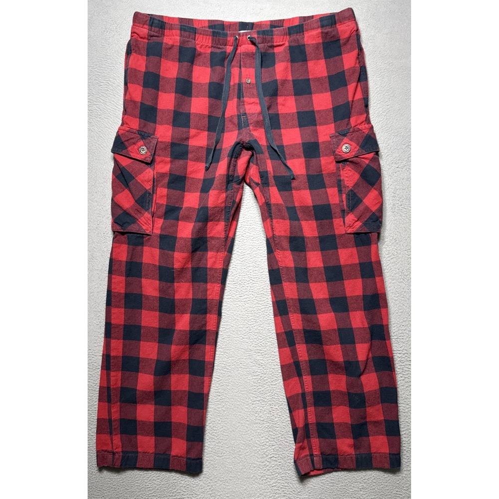 Duluth Relaxed Cargo Lounge Pants Mens Large (36x28) Red Flannel Plaid‎ Straight